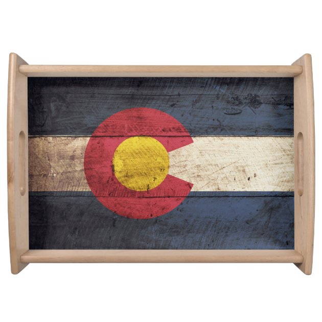 Colorado State Flag on Old Wood Grain Food Trays