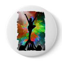 Colorburst Background with Cheerleraders Pinback Button