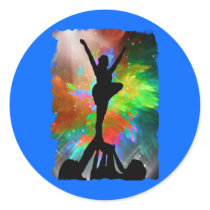 Colorburst Background with Cheerleraders Round Stickers