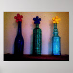 Colored Glass Bottles with Daisies Posters