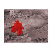 Colored Leaf on Black and White Postcard by WanderLinArts Colored Leaf on Black and White Postcard