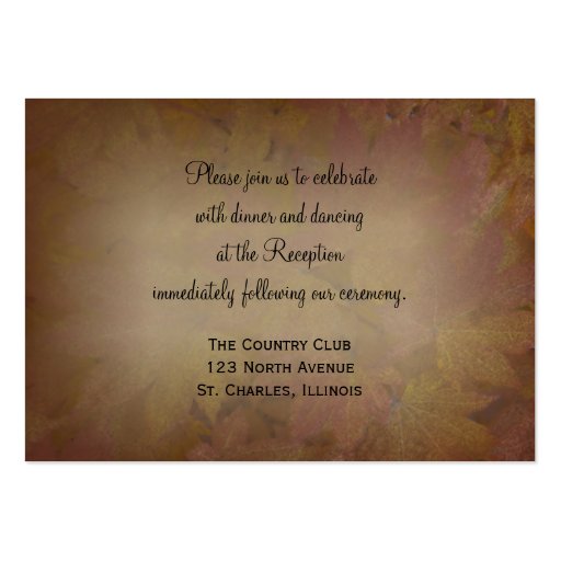 Colored Maple Leaves Wedding Reception Card Business Card (front side)