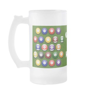 Coloured Numbered Pool Balls on a Beer Glass mug