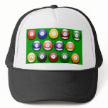 Colored Numbered Pool Balls on a Hat