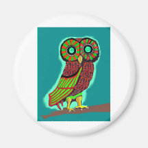 Colored owl refrigerator magnet