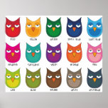 Colored Owls / Coloured Owls posters