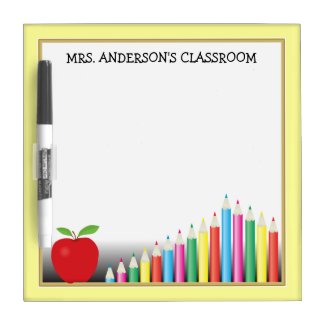 Colored Pencils & Apple Teacher Dry Erase Whiteboard