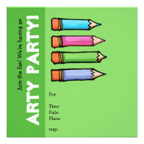 Colored Pencils green Party Invitation invitations