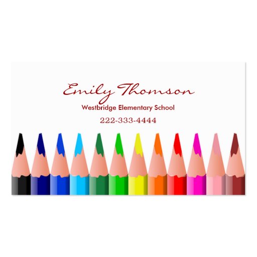 Colored Pencils Teacher's Business Card (front side)