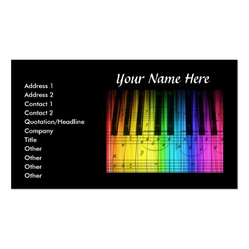 Colorf Piano Keyboard & Music Notes Business Card (front side)