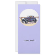 Colorful 1920s Vintage Automobile In Blue Bookmark Rack Card