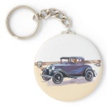 Colorful 1920s Vintage Automobile In Blue Keyring