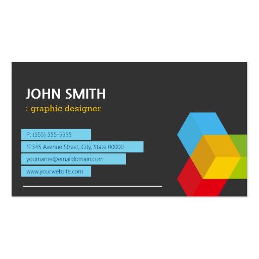 Colorful 3D Cube Logo - Creative Modern Dark Business Card Template (front side)