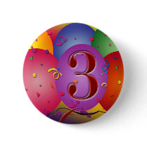 Colorful 3rd birthday balloon buttons