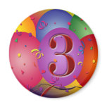 Colorful 3rd birthday balloon magnets