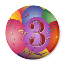 Colorful 3rd birthday balloon magnets