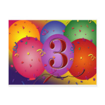 Colorful 3rd birthday balloon postcard