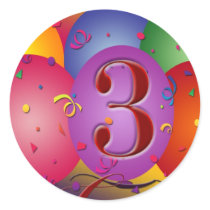 Colorful 3rd birthday balloon stickers