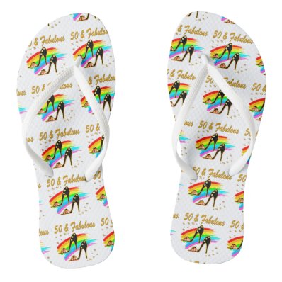 COLORFUL 50 AND FABULOUS 50TH BIRTHDAY FLIP FLOPS