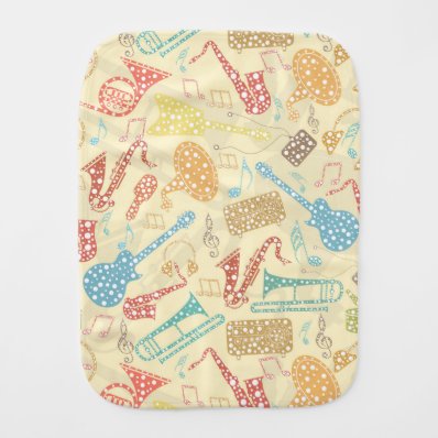 Colorful Abstract Music Instruments Pattern 2 Baby Burp Cloths
