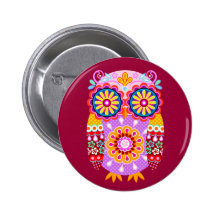 Colorful Abstract Owl Button