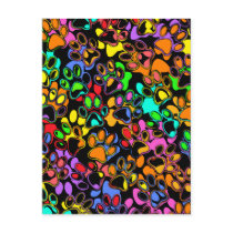 Colorful Abstract Paw Prints Post Cards