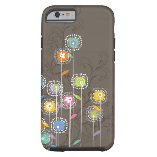 Colorful Abstract Retro Flowers Brown Background Tough iPhone 6 Case