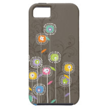 Colorful Abstract Retro Flowers Brown Background iPhone 5 Covers