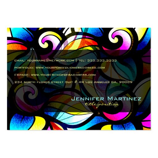 Colorful Abstract Swirls-Stained Glass Look Business Card Templates (back side)