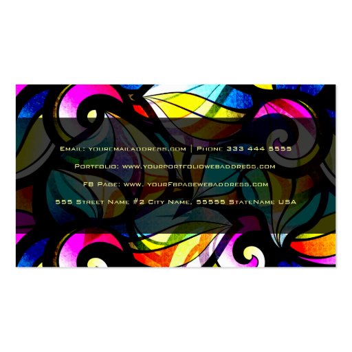 Colorful Abstract Swirls-Stained Glass Look Business Cards (back side)