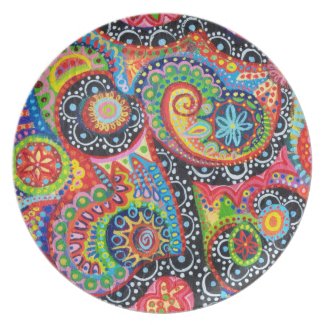 Colorful Abstract Tribal Art Plate