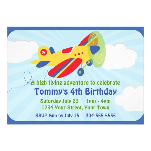 Colorful Airplane Birthday Party Personalized Invitations