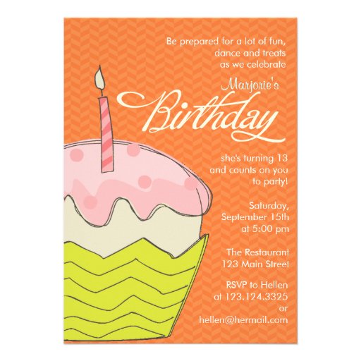 Colorful and Girly Big Cupcake Birthday Party Personalized Invites