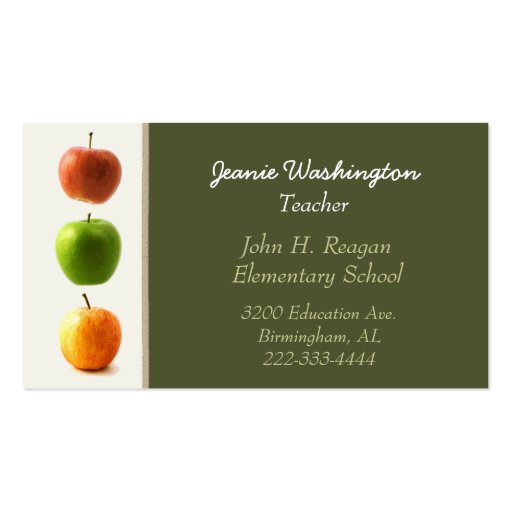 Colorful Apples Teacher's Business Card (front side)