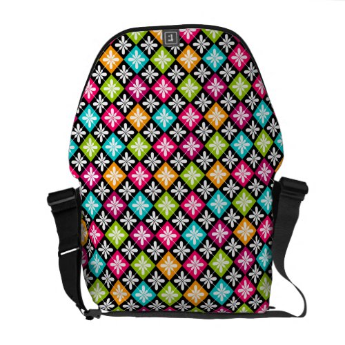 Colorful Argyle and Floral Pattern Messenger Bag rickshawmessengerbag