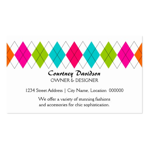 Colorful Argyle Business Cards (back side)