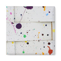 Colorful Art Paint Splatter Woven Wood Slat Magnet