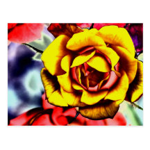 Colorful Artistic Yellow Rose Post Card