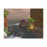 Colorful Asian Boat With Green Dragon Postcard