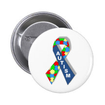 Colorful Autism Awareness Ribbon Pinback Buttons