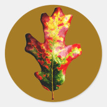 Colorful Autumn Oak Leaf Round Stickers
