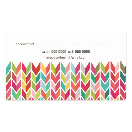 Colorful Aztec Arrows Pattern Hair Stylist Card Business Card (back side)