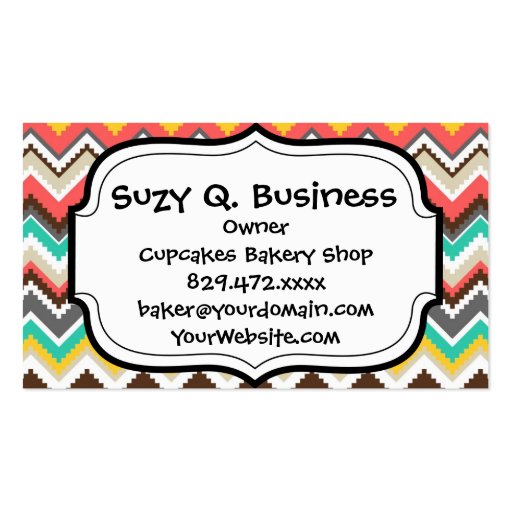 Colorful Aztec Tribal Chevron ZigZag Stripes Print Business Cards (front side)