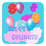 colorful balloons and clouds happy holiday stickers
