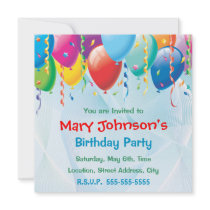 Colorful Balloons Birthday Party Invitation