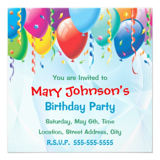 Colorful Balloons Birthday Party Invitation