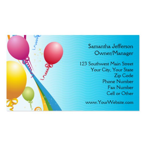 Colorful Balloons | Curly Ribbons Business Card Templates (back side)