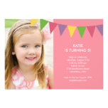 Colorful Banners Photo Birthday Invitation - Pink invitations