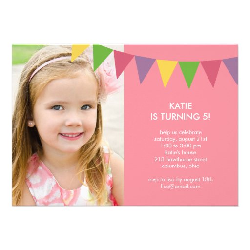 Colorful Banners Photo Birthday Invitation - Pink