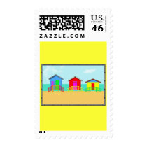 Colorful Beach Cabanas at the Shoreline Stamp